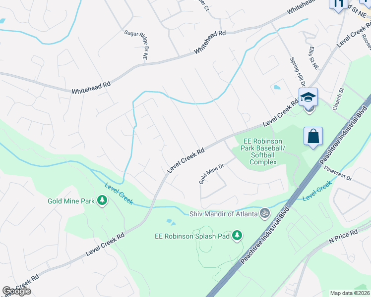 map of restaurants, bars, coffee shops, grocery stores, and more near 664 Level Creek Road in Sugar Hill