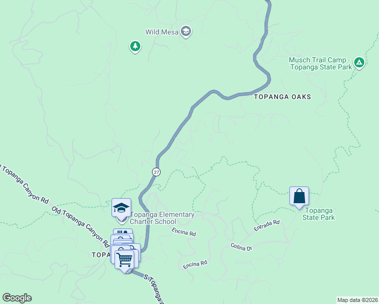 map of restaurants, bars, coffee shops, grocery stores, and more near 21545 Dome Trail in Los Angeles County