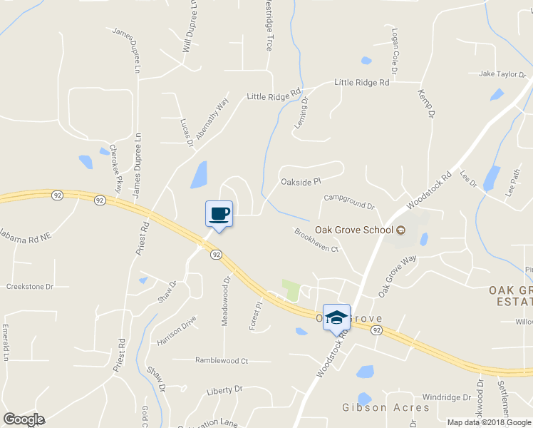 map of restaurants, bars, coffee shops, grocery stores, and more near 242 Ridge Mill Drive in Acworth