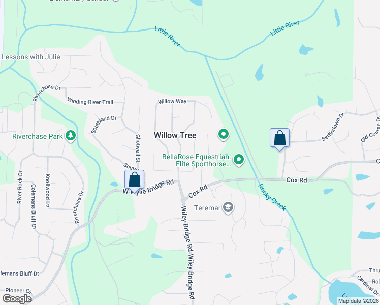 map of restaurants, bars, coffee shops, grocery stores, and more near 1513 Willow Bend in Woodstock