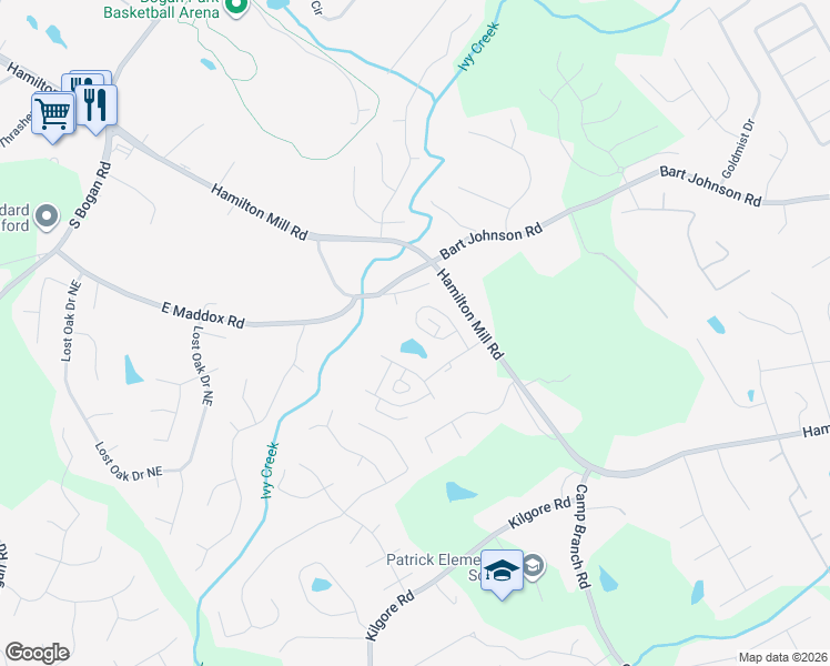 map of restaurants, bars, coffee shops, grocery stores, and more near 3778 Heirloom Loop Court Northeast in Buford