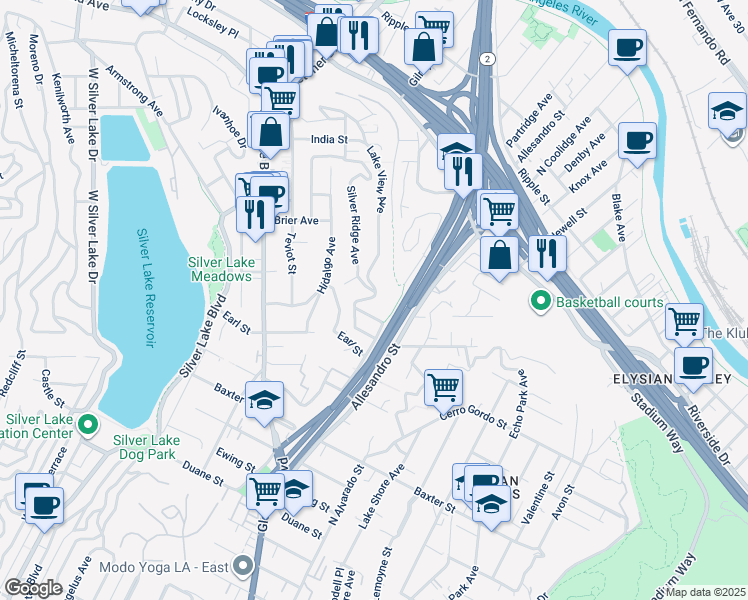 map of restaurants, bars, coffee shops, grocery stores, and more near 2286 Silver Ridge Avenue in Los Angeles