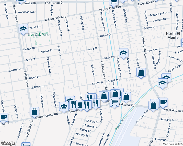 map of restaurants, bars, coffee shops, grocery stores, and more near 5119 Pal Mal Avenue in Temple City
