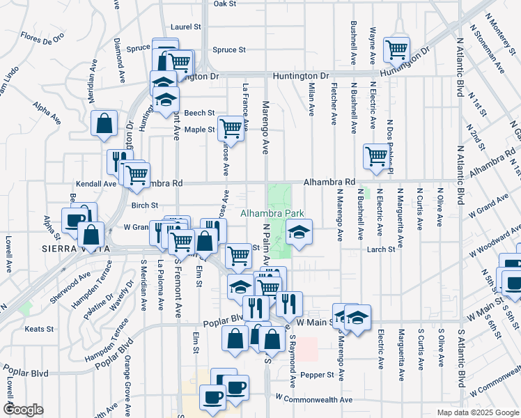 map of restaurants, bars, coffee shops, grocery stores, and more near 420 La France Avenue in Alhambra