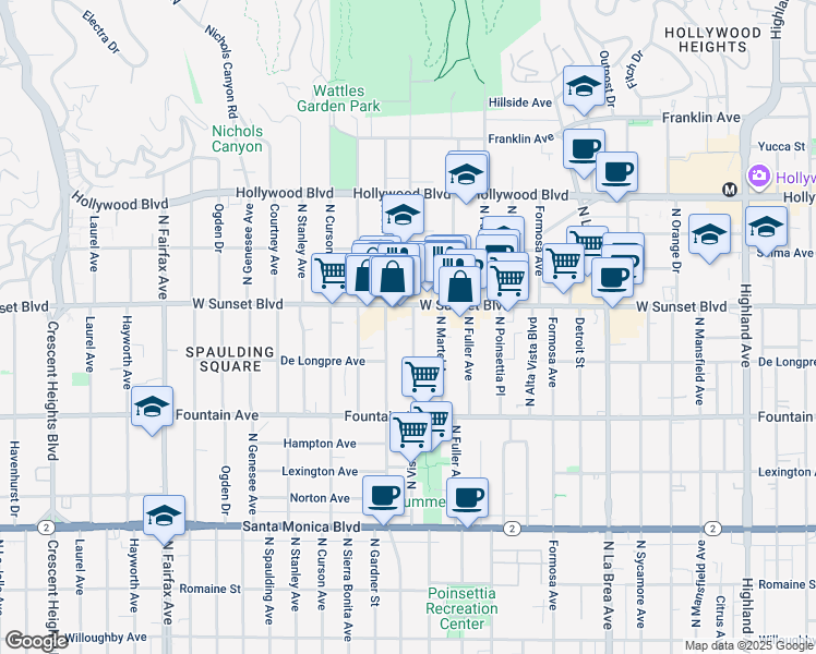 map of restaurants, bars, coffee shops, grocery stores, and more near in Los Angeles