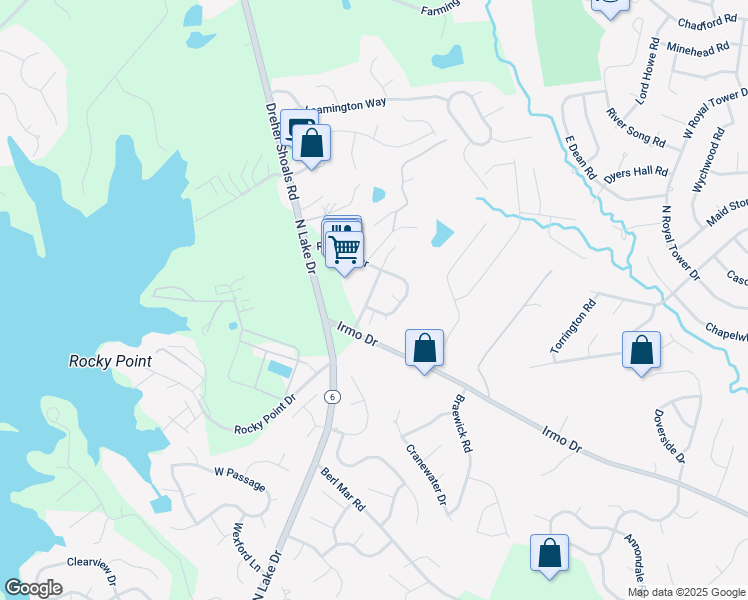 map of restaurants, bars, coffee shops, grocery stores, and more near 250 Merchants Drive in Columbia