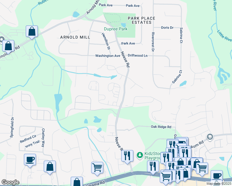 map of restaurants, bars, coffee shops, grocery stores, and more near 2003 Haley Wlk in Woodstock