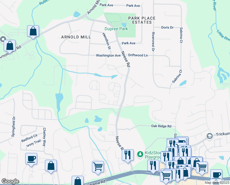 map of restaurants, bars, coffee shops, grocery stores, and more near 2005 Haley Wlk in Woodstock