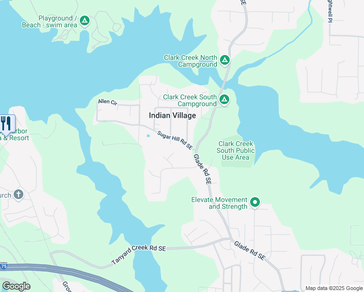 map of restaurants, bars, coffee shops, grocery stores, and more near 4693 Sugar Hill Road Southeast in Acworth