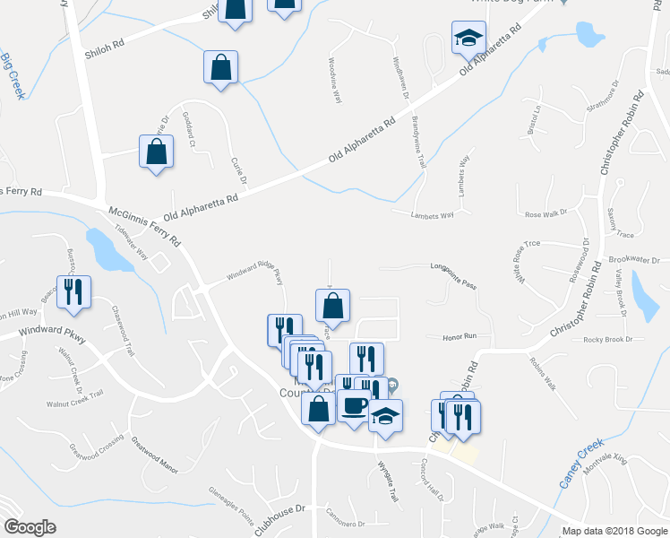 map of restaurants, bars, coffee shops, grocery stores, and more near 4755 Hastings Terrace in Alpharetta