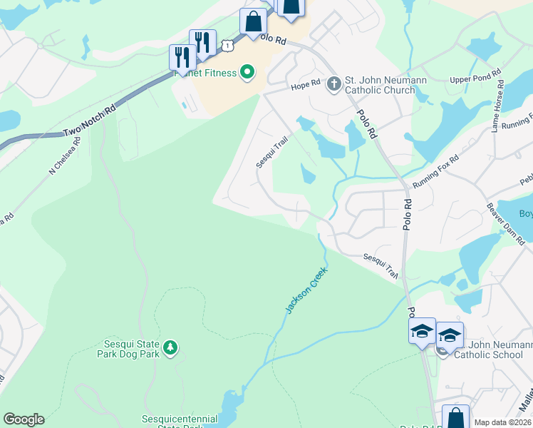 map of restaurants, bars, coffee shops, grocery stores, and more near 415 Sesqui Trail in Columbia