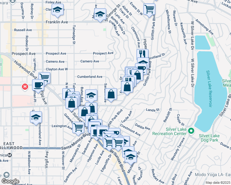 map of restaurants, bars, coffee shops, grocery stores, and more near 3926 Cumberland Avenue in Los Angeles