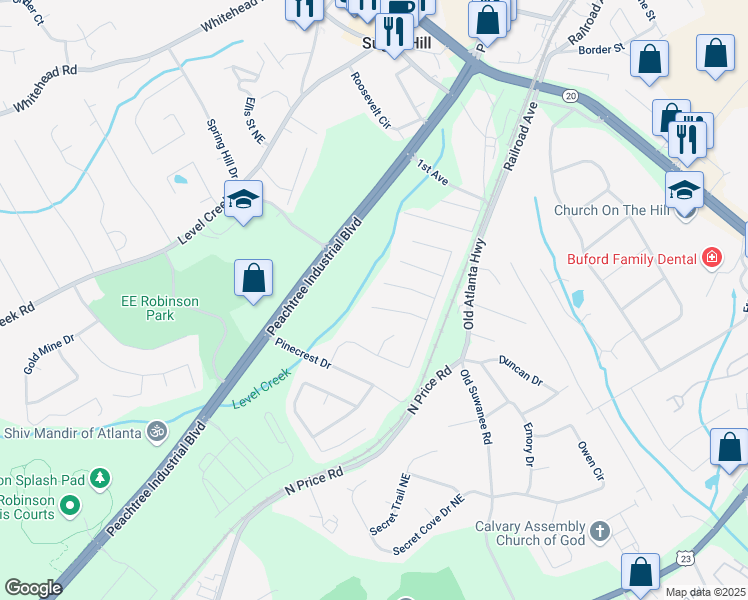 map of restaurants, bars, coffee shops, grocery stores, and more near 4687 Riley Run Court in Sugar Hill