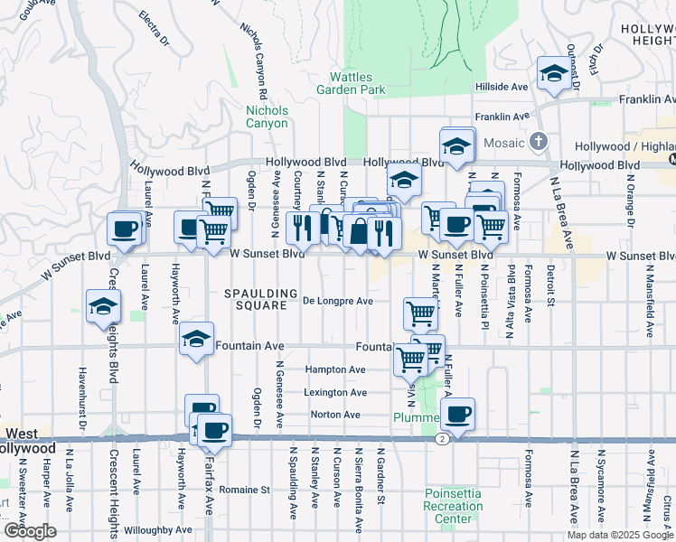 map of restaurants, bars, coffee shops, grocery stores, and more near in Los Angeles