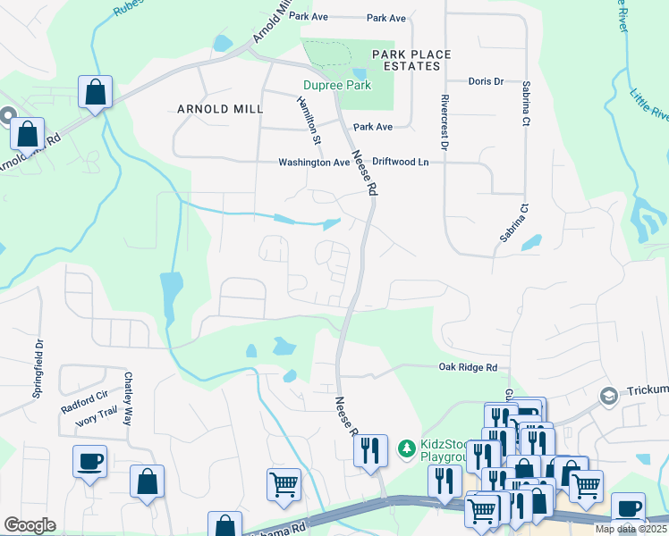 map of restaurants, bars, coffee shops, grocery stores, and more near 2005 Haley Wlk in Woodstock