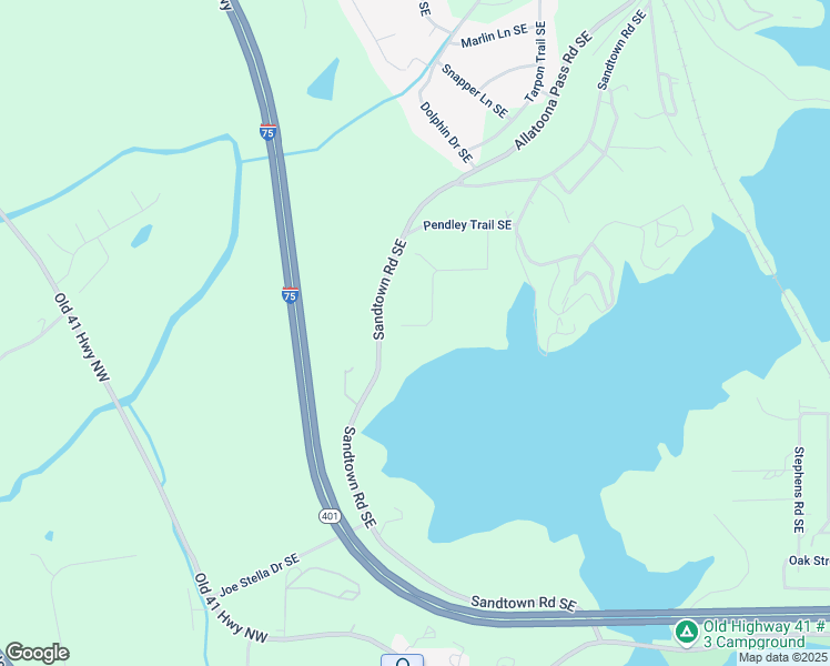 map of restaurants, bars, coffee shops, grocery stores, and more near 66 Laketop Drive Southeast in Cartersville