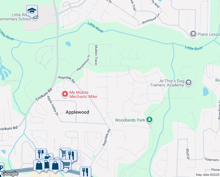 map of restaurants, bars, coffee shops, grocery stores, and more near 110 Neetle Close Drive in Woodstock