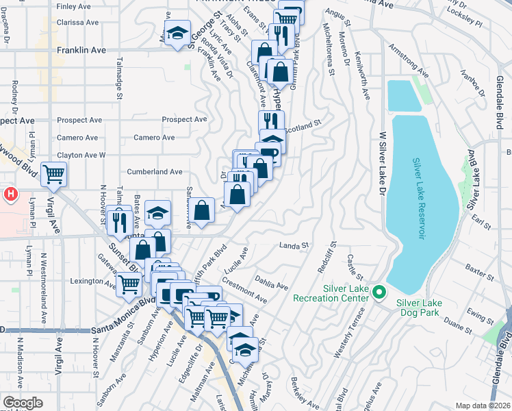 map of restaurants, bars, coffee shops, grocery stores, and more near 1937 Griffith Park Boulevard in Los Angeles