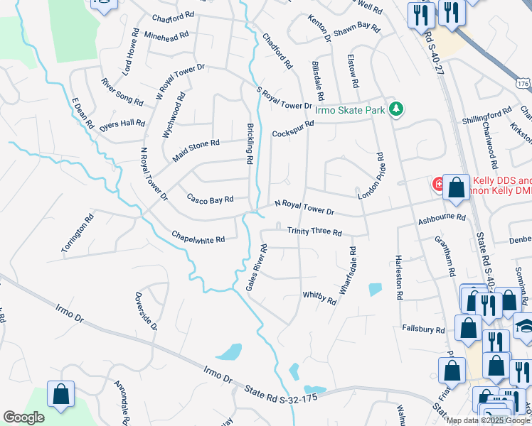 map of restaurants, bars, coffee shops, grocery stores, and more near 537 North Royal Tower Drive in Irmo