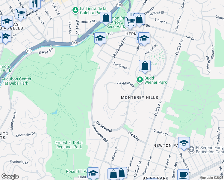 map of restaurants, bars, coffee shops, grocery stores, and more near 4271 Vía Arbolada in Los Angeles