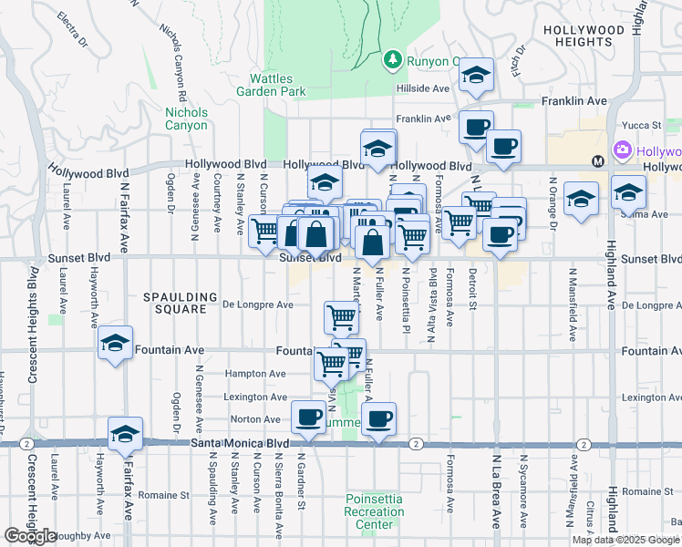 map of restaurants, bars, coffee shops, grocery stores, and more near in Los Angeles