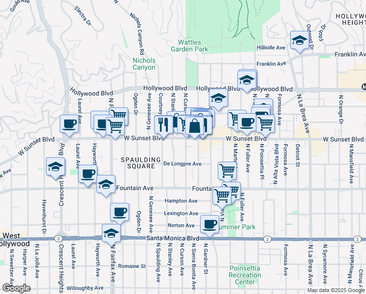 map of restaurants, bars, coffee shops, grocery stores, and more near in Los Angeles