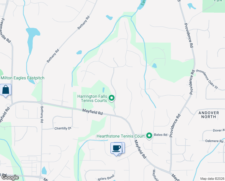 map of restaurants, bars, coffee shops, grocery stores, and more near 12970 Harrington Drive in Alpharetta