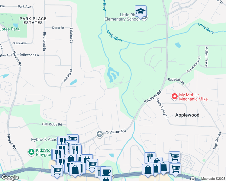 map of restaurants, bars, coffee shops, grocery stores, and more near 914 Floral Bank Point in Woodstock