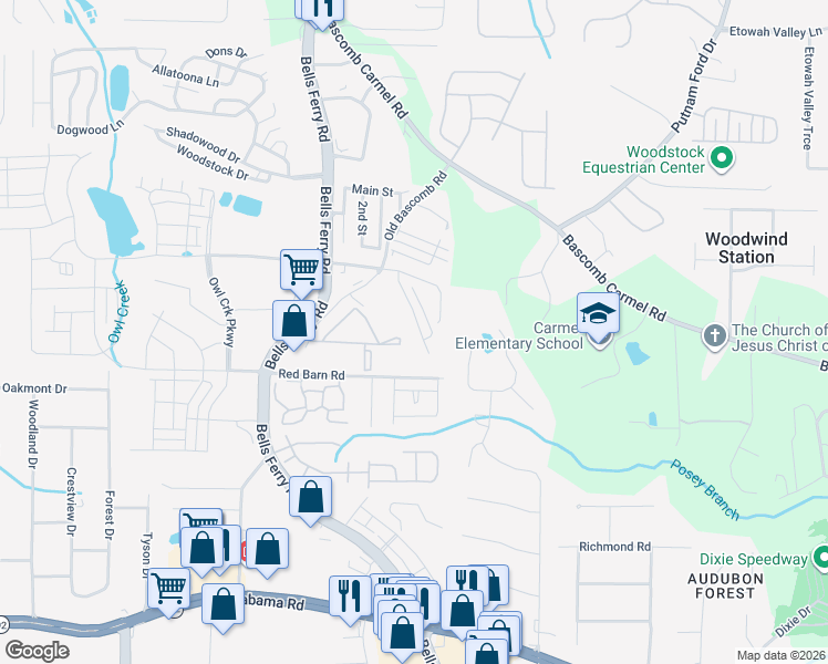 map of restaurants, bars, coffee shops, grocery stores, and more near 262 Derby Court in Acworth