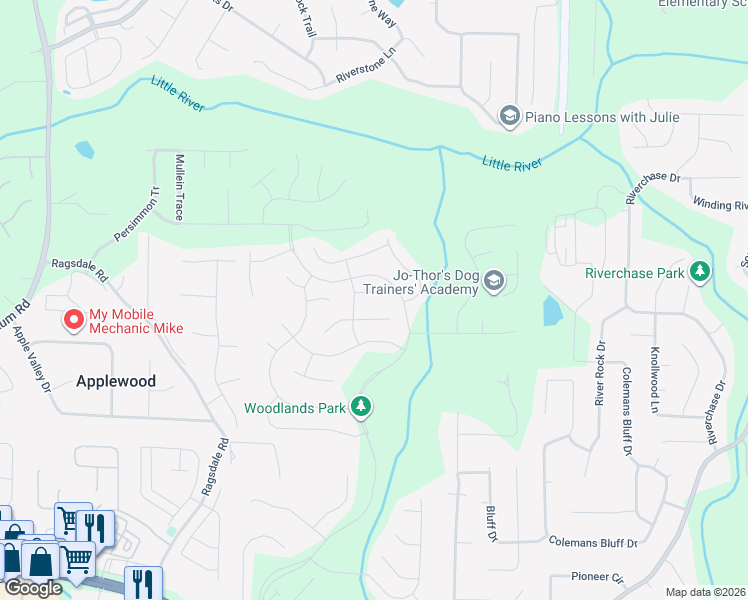 map of restaurants, bars, coffee shops, grocery stores, and more near 704 Aroura Drive in Woodstock