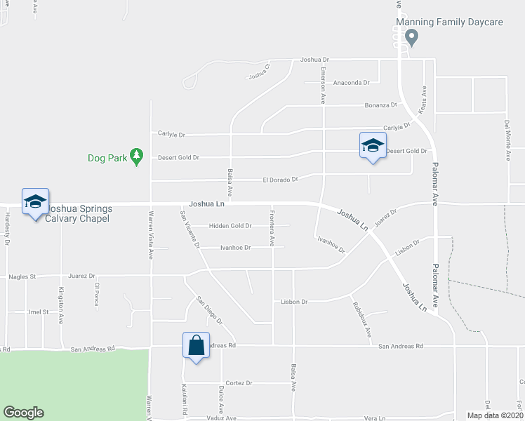 map of restaurants, bars, coffee shops, grocery stores, and more near 58017 Joshua Lane in Yucca Valley