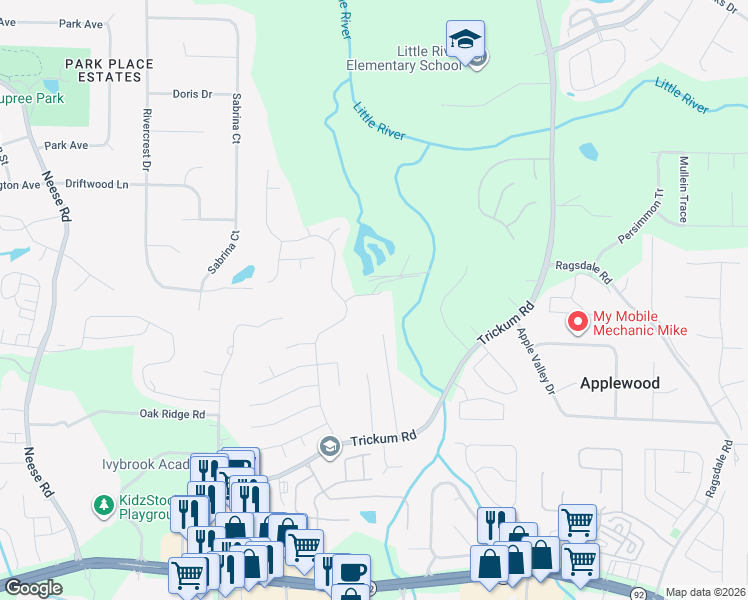 map of restaurants, bars, coffee shops, grocery stores, and more near 914 Floral Bank Point in Woodstock