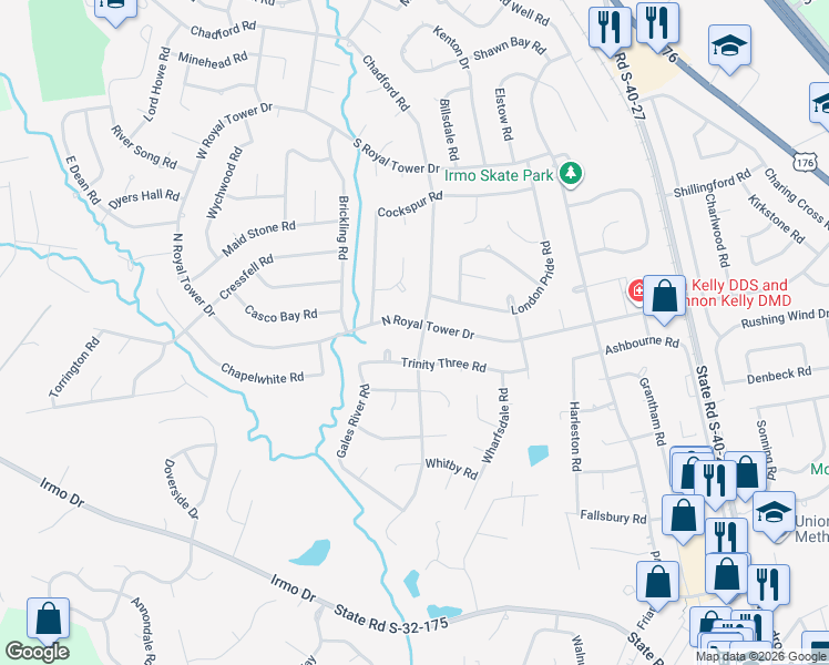 map of restaurants, bars, coffee shops, grocery stores, and more near 501 North Royal Tower Drive in Irmo