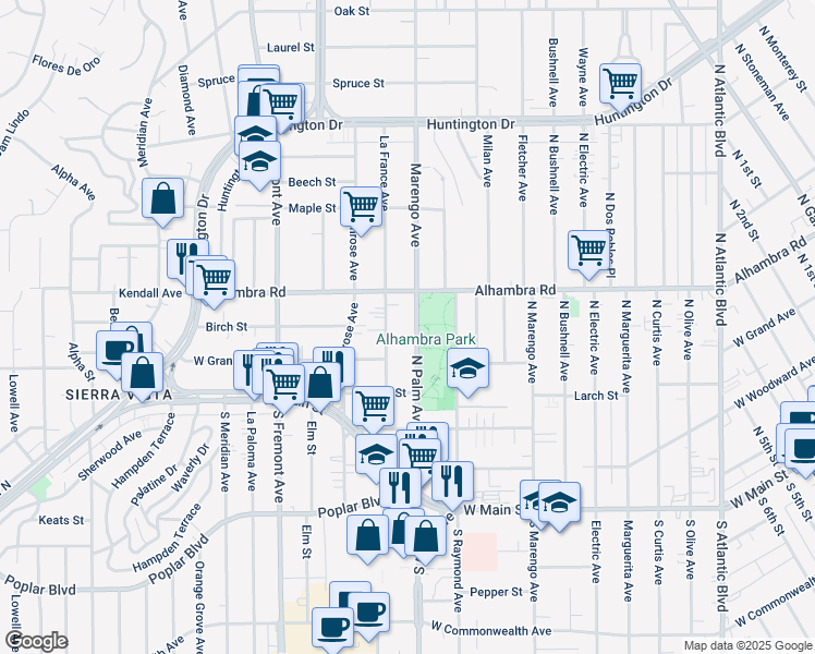 map of restaurants, bars, coffee shops, grocery stores, and more near 420 La France Avenue in Alhambra