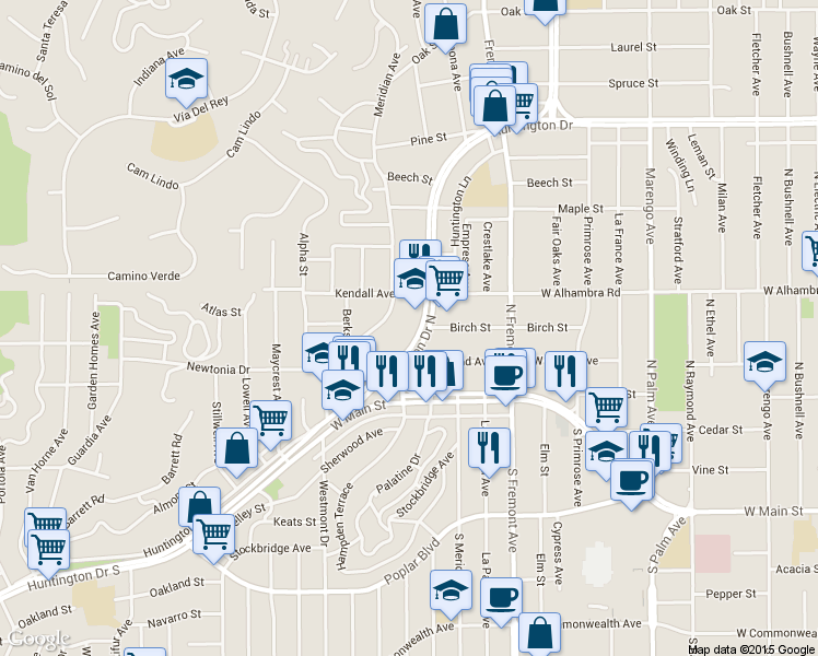 map of restaurants, bars, coffee shops, grocery stores, and more near 5668 Berkshire Drive in Los Angeles