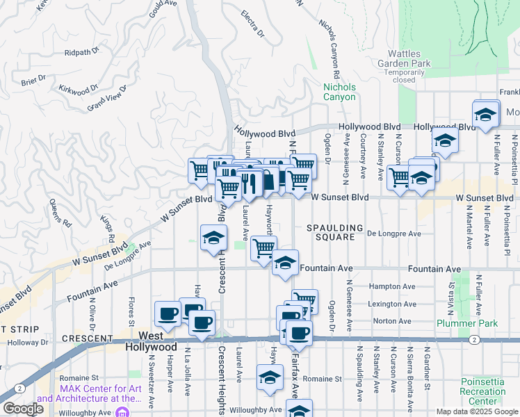 map of restaurants, bars, coffee shops, grocery stores, and more near in Los Angeles