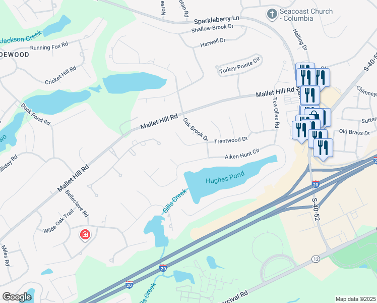 map of restaurants, bars, coffee shops, grocery stores, and more near 304 Trentwood Drive in Columbia