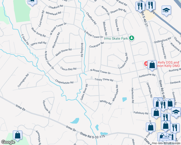 map of restaurants, bars, coffee shops, grocery stores, and more near 525 North Royal Tower Drive in Irmo