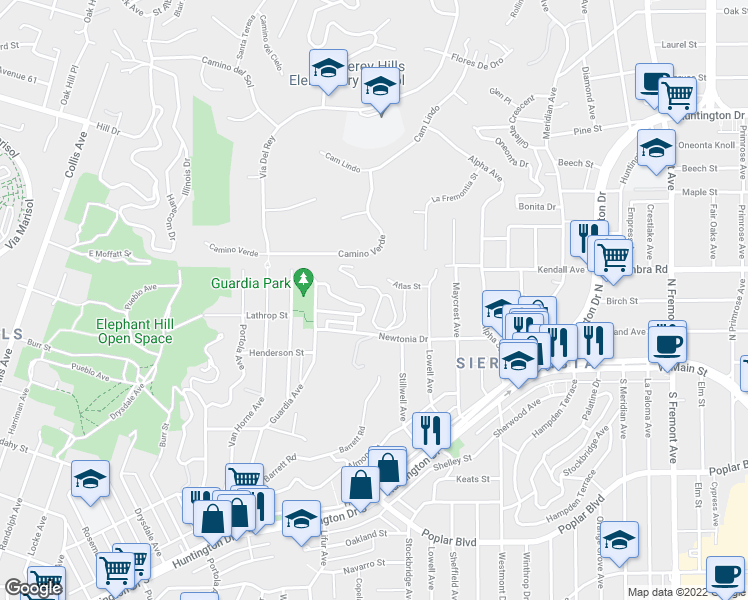 map of restaurants, bars, coffee shops, grocery stores, and more near 4445 Richard Drive in Los Angeles