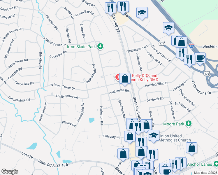 map of restaurants, bars, coffee shops, grocery stores, and more near 219 North Royal Tower Drive in Irmo