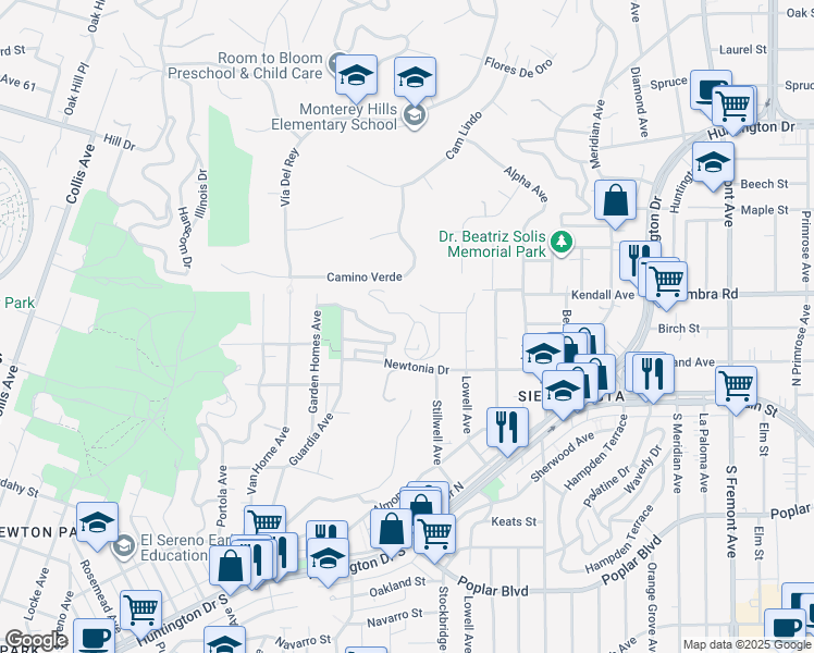map of restaurants, bars, coffee shops, grocery stores, and more near 4445 Richard Drive in Los Angeles