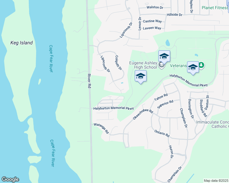 map of restaurants, bars, coffee shops, grocery stores, and more near 7132 Lipscomb Drive in Wilmington