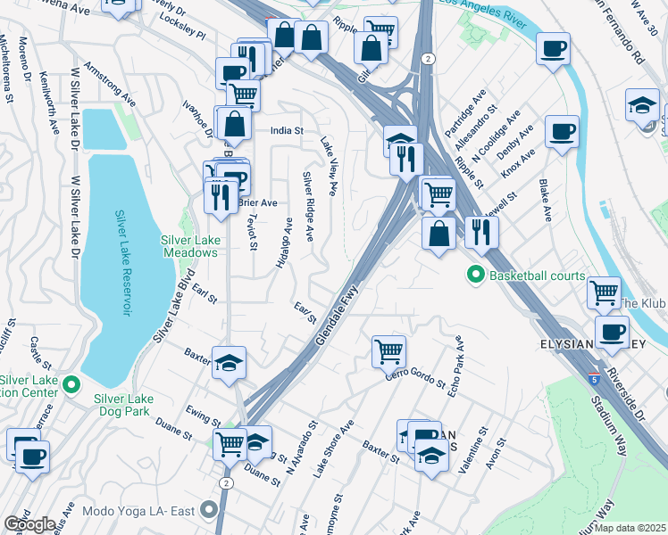 map of restaurants, bars, coffee shops, grocery stores, and more near 2314 Lake View Avenue in Los Angeles