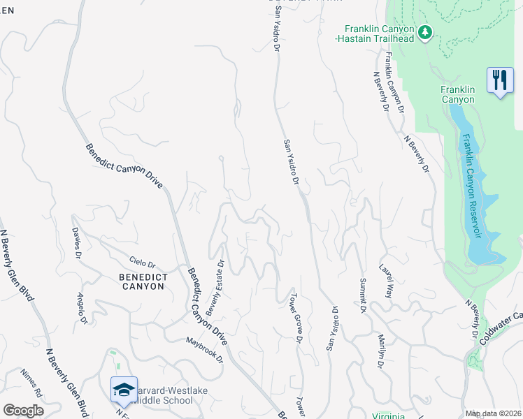 map of restaurants, bars, coffee shops, grocery stores, and more near 1424 Seabright Place in Beverly Hills