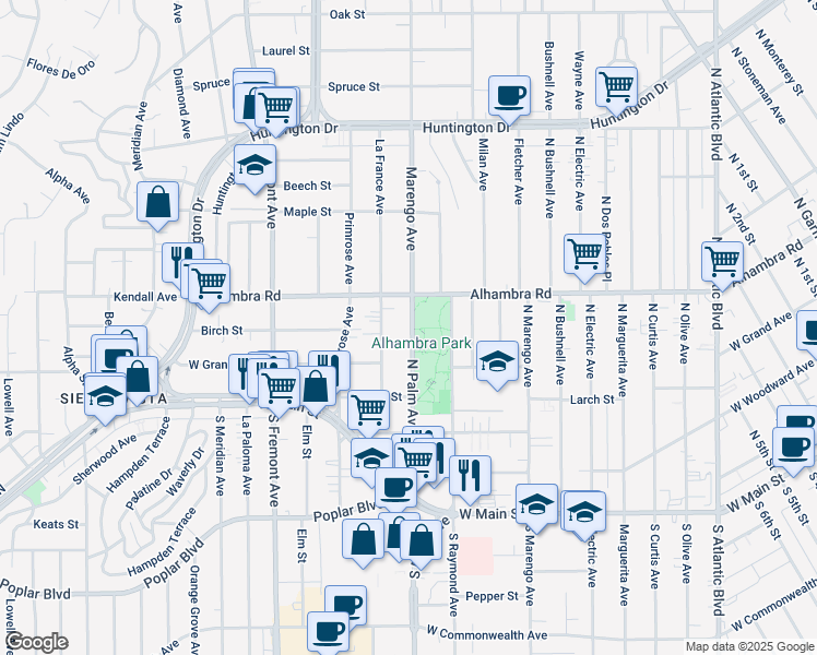 map of restaurants, bars, coffee shops, grocery stores, and more near 420 La France Avenue in Alhambra