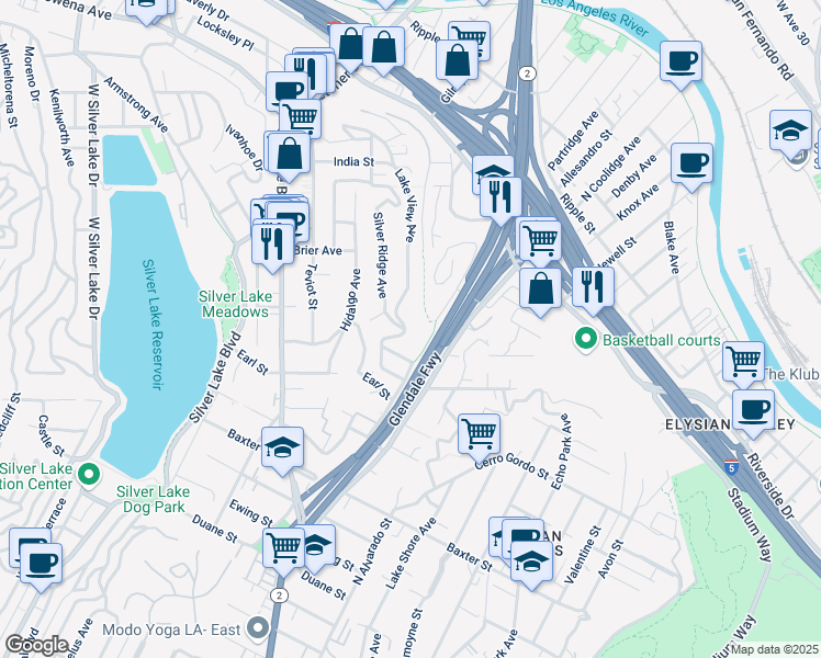 map of restaurants, bars, coffee shops, grocery stores, and more near 2314 Lake View Avenue in Los Angeles