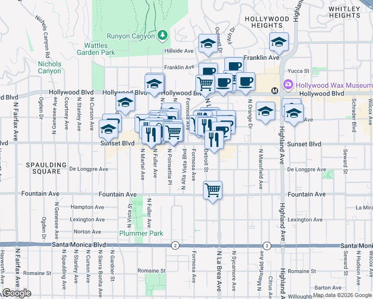 map of restaurants, bars, coffee shops, grocery stores, and more near in Los Angeles