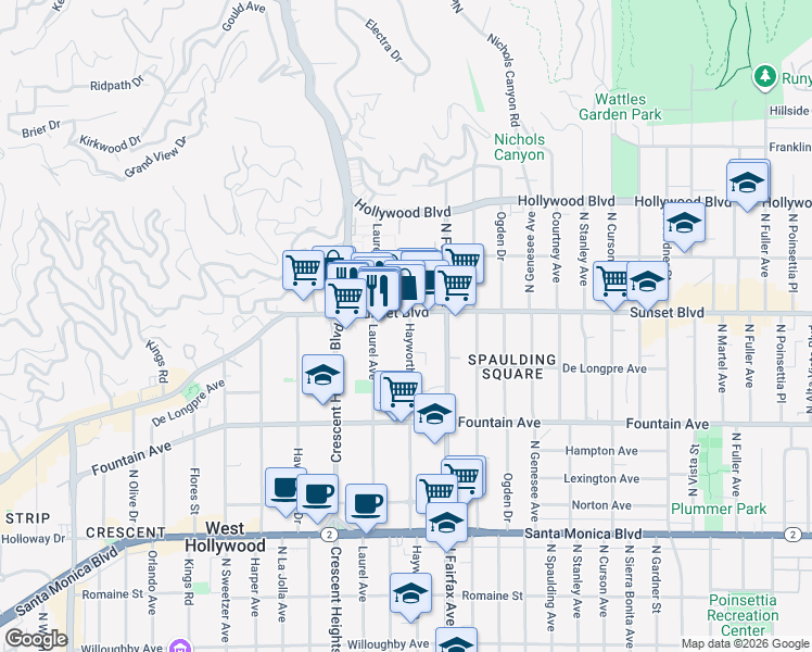map of restaurants, bars, coffee shops, grocery stores, and more near in Los Angeles
