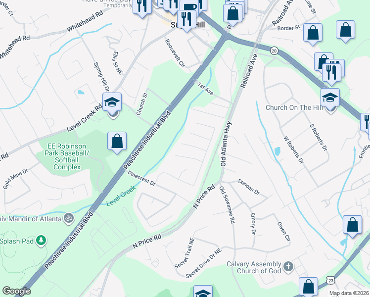 map of restaurants, bars, coffee shops, grocery stores, and more near 4664 Pine Isle Way in Sugar Hill
