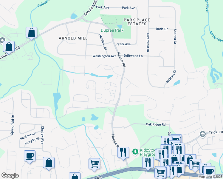 map of restaurants, bars, coffee shops, grocery stores, and more near 2004 Haley Wlk in Woodstock